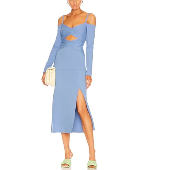 Alexis Elisabet Midi Dress Azul Blue XSmall Off the Shoulder Cocktail - Picture 2 of 6